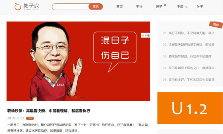 wordpress响应式简洁扁平风格笑话段子博客主题模板柚子皮主题-小栈资源网