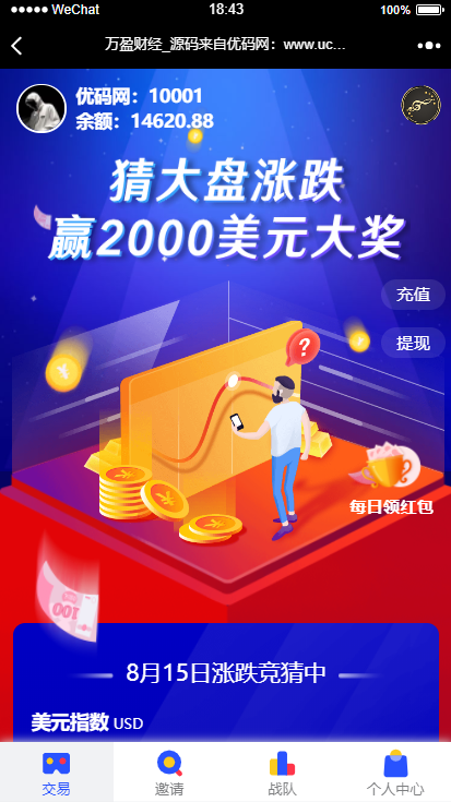 【USDT指数涨跌】蓝色UI二开币圈万盈财经币圈源码K线正常-小栈资源网