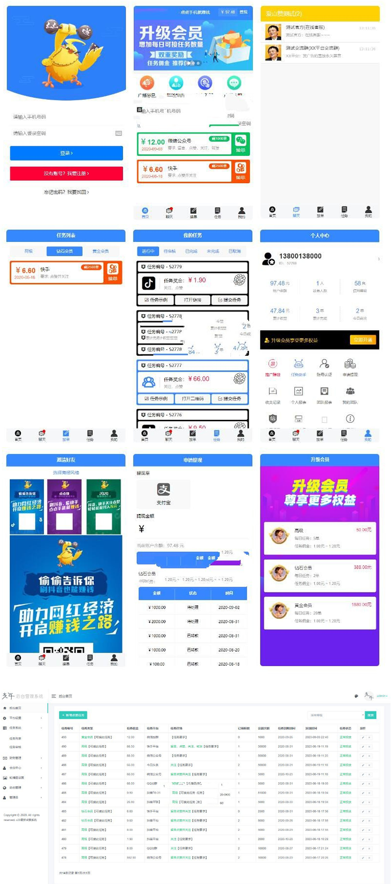 全新蓝色UI抖音快速任务点赞系统源码+后台模板-ss-小栈资源网
