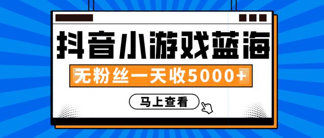 抖音小游戏蓝海项目，无粉丝一天收入5000+-小栈资源网