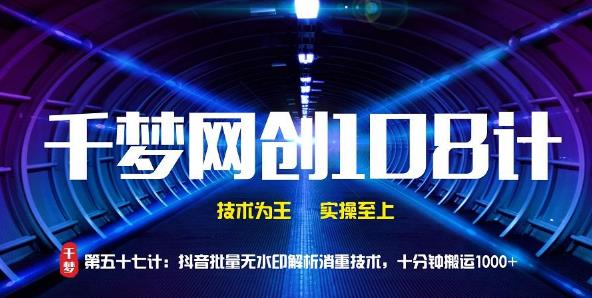 千梦网创108计第57计：抖音批量无水印解析消重技术，十分钟搬运1000+-小栈资源网