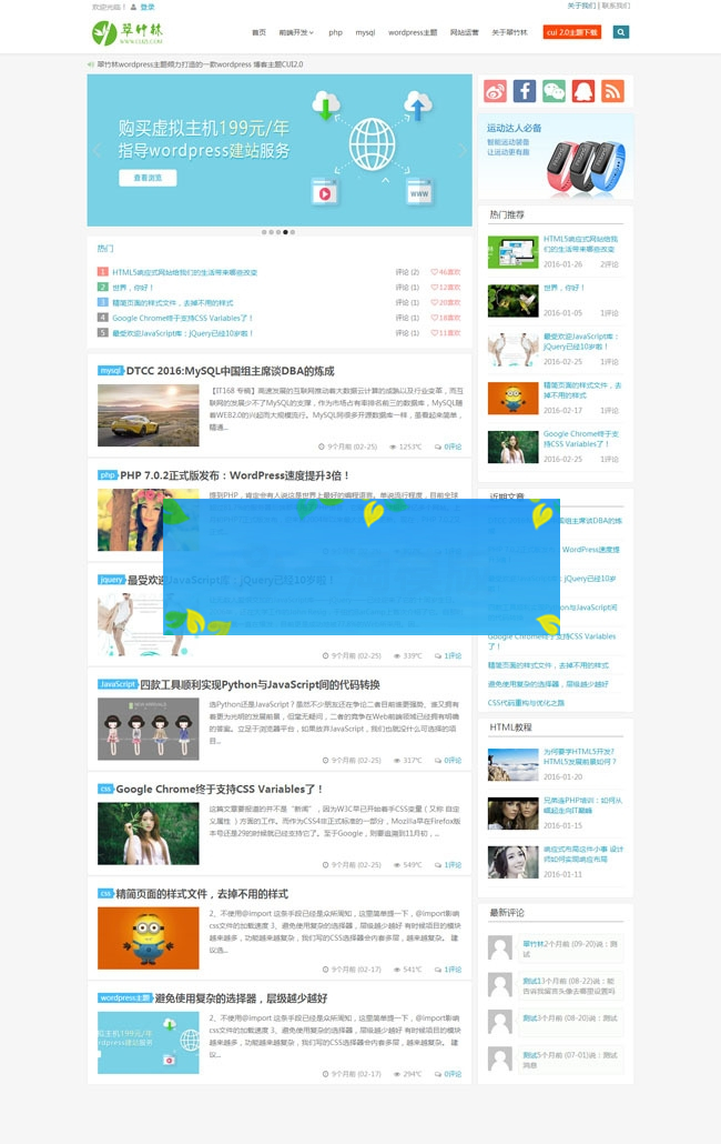 响应式CUI2.0翠竹林博客免费主题wordpress模板分享-小栈资源网
