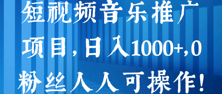 短视频音乐推广项目，日入1000+，0粉丝人人可操作！【视频教程】-小栈资源网