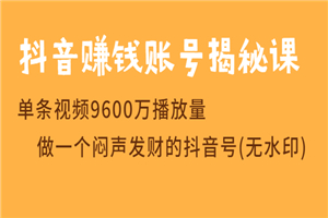 抖音赚钱账号揭秘课 单条视频9600万播放量 做一个闷声发财的抖音号-小栈资源网
