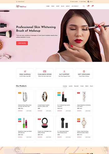 粉色的美妆化妆品电商html5模板-小栈资源网