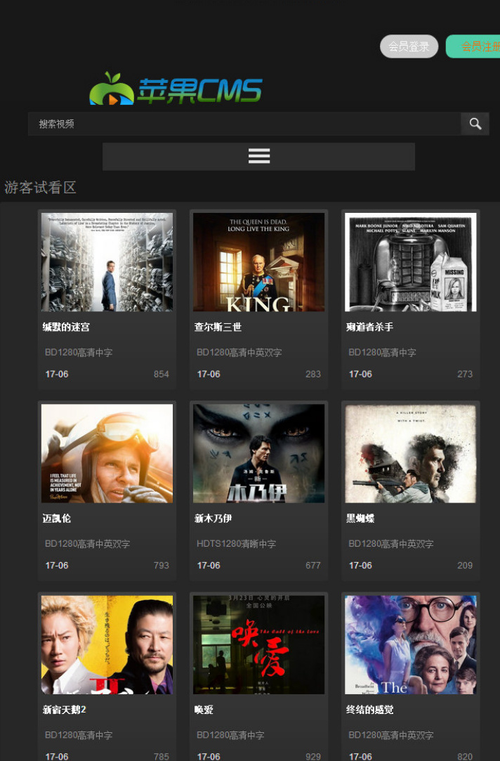 图片[2]-苹果CMSV8简约黑色风格自适应视频影视模板-小栈资源网