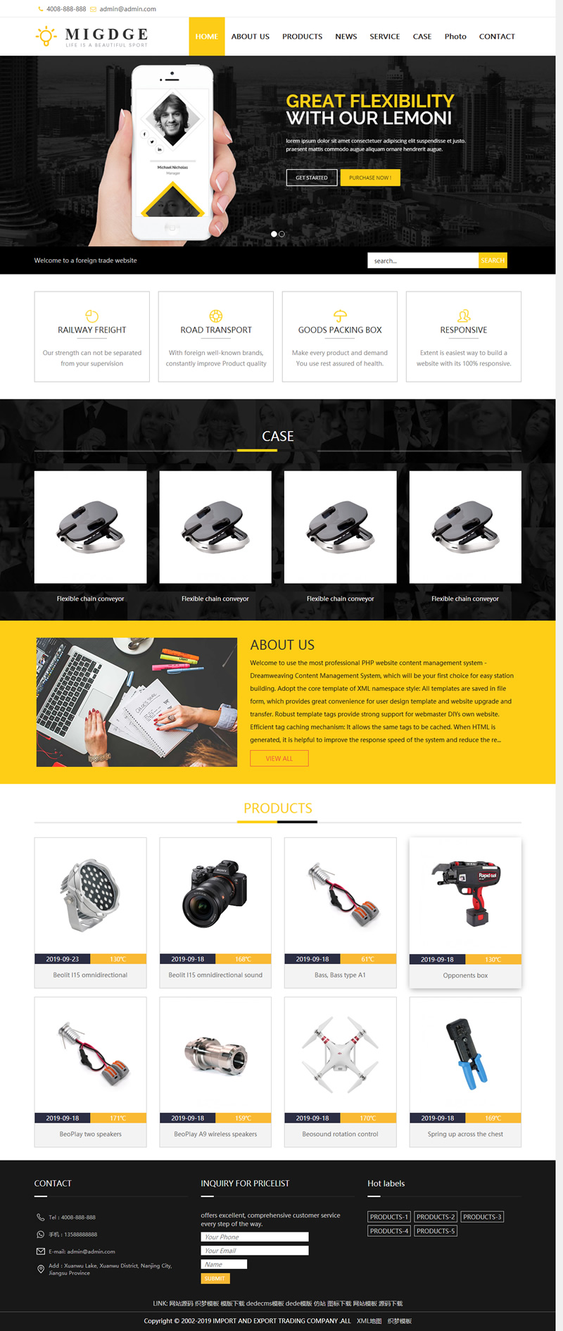 图片[1]-（自适应手机版）响应式五金电器出口英文外贸类网站源码 HTML5五金电子产品外贸网站织梦模板-小栈资源网