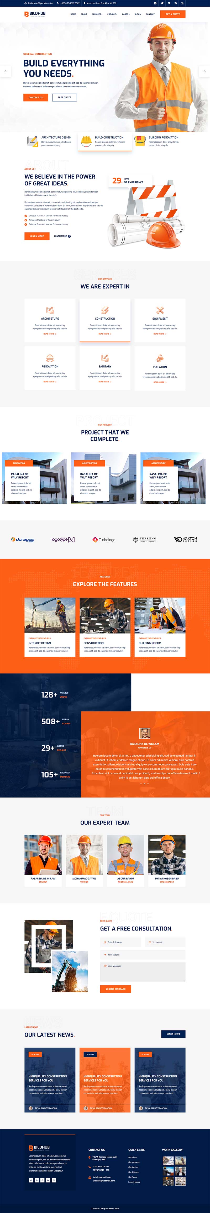 图片[1]-橙色响应式建筑结构工业网站模板-小栈资源网