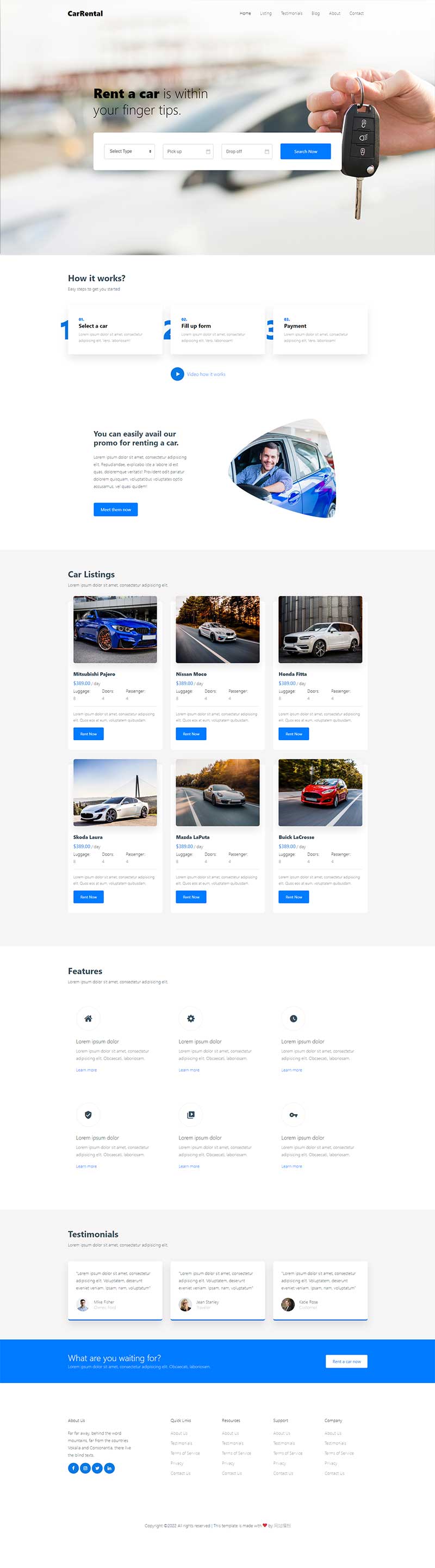 图片[1]-英语汽车租赁网站模板 大气的国外汽车网页设计模板-小栈资源网